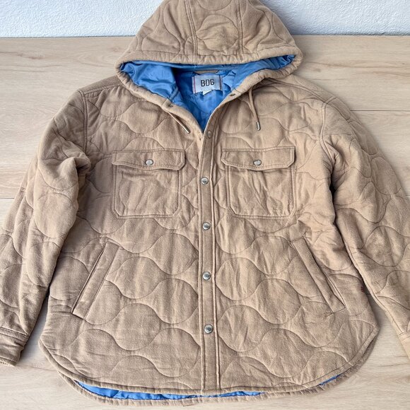 BDG Flannel Quilted Hooded Shirt Jacket in Taupe Men's Size Large / Unisex - Picture 4 of 16